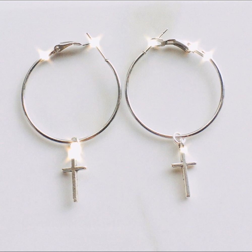 Hypoallergenic hoop cross earrings